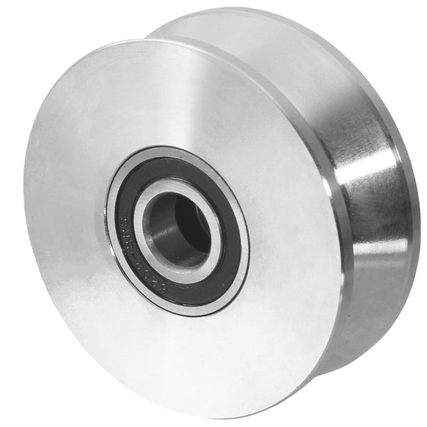 Eine metallene V-Nut-Laufrolle mit integriertem Kugellager für Schiebetore.