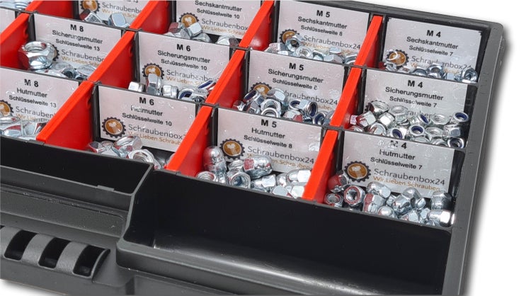 Muttern Sortiment M4-M5-M6-M8-M10-M12 554 tlg. Schraubenbox
