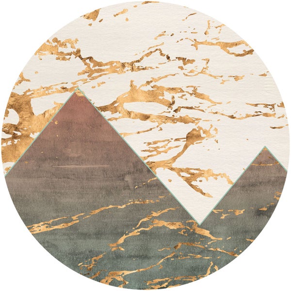 Dekoratives Wandbild mit Bergmotiven und abstrakten goldenen Akzenten