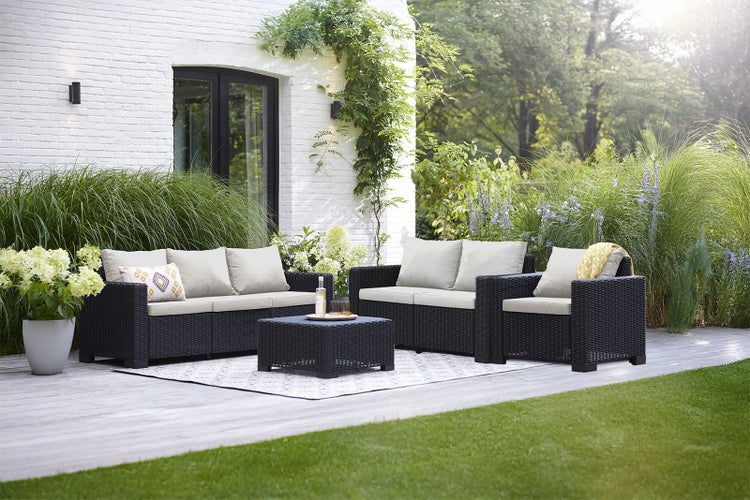 Allibert California Gartenmöbel Set 4-teilig  Wetterfeste Rattanoptik Gartenlounge für Outdoor