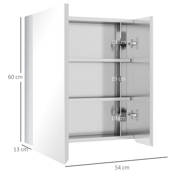 kleankin, Spiegelschrank, Badezimmerschrank, 54L x 13B x 60H cm, Edelstahl, Glas, Silber