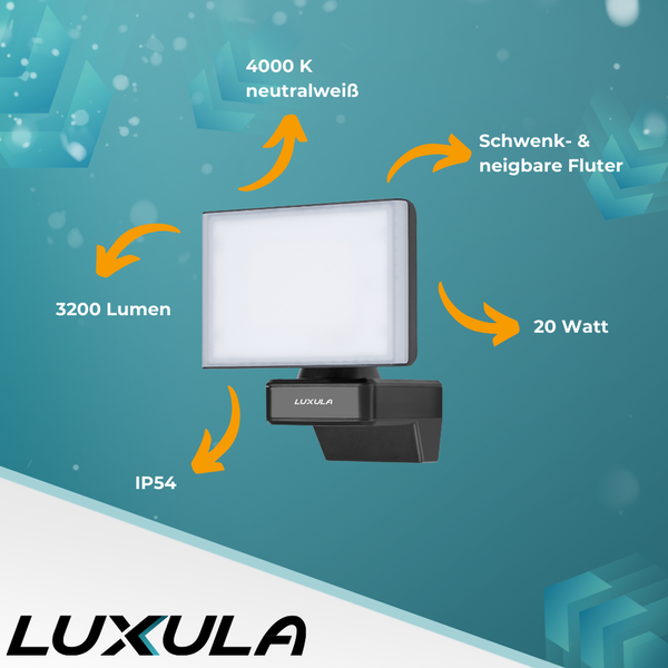 Luxula LED-Fluter mit 3200 Lumen, 4000 K, 20 Watt und Schutzart IP54