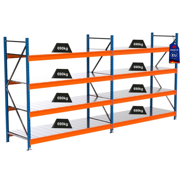 Regal mit mehreren Ebenen, Traglast 690 Kilogramm pro Ebene und Made in EU Siegel