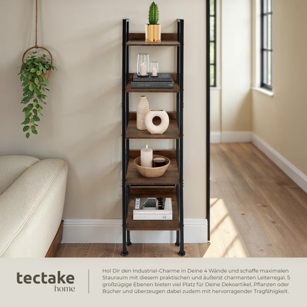 Leiterregal tectake Folkestone inklusive Kippschutz, 35,5 x 31,5 x 170,5 cm Industrial Style Industrial Holz dunkel, rustikal