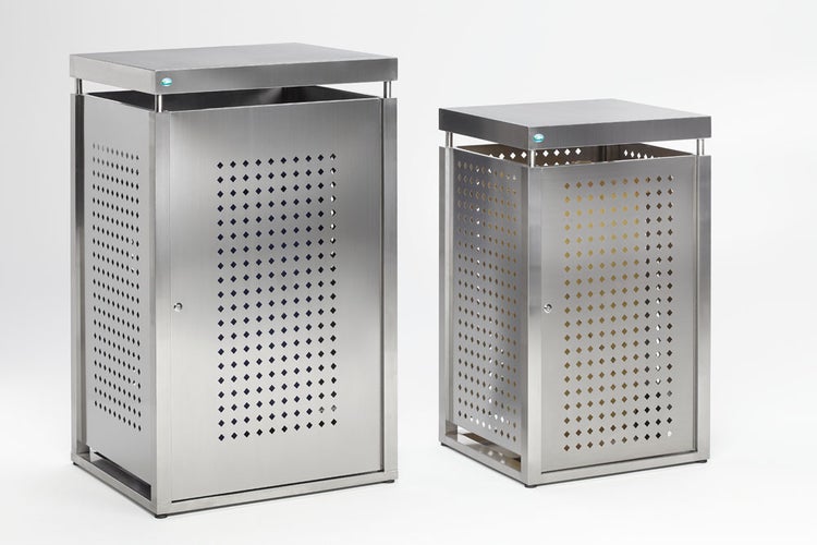 PROREGAL Robuster Müllbehälterschrank Mit Doppelbartschloss 240 Liter HxBxT 136,5 x 85 x 77 cm Edelstahl Silber