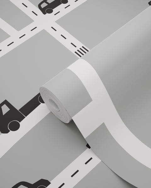 Tapetenrolle mit Straßenmuster und Fahrzeugmotiven