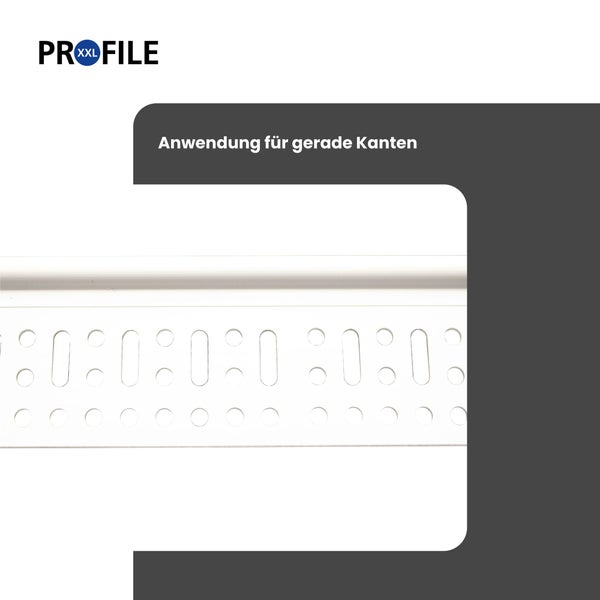 Profile XXL Logo, Kunststoffprofil für gerade Kanten mit Lochung für Putz oder Trockenbau.