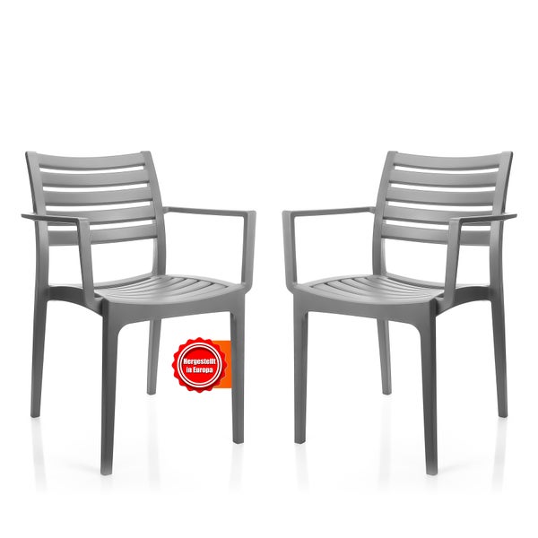 BigDean 2er Set Gartenstuhl Capri in Grau – stapelbarer Campingstuhl belastbar bis 160kg – wetterfester Essstuhl für indoor + outdoor Aktivitäten & Feiern geeignet – Made in Europe