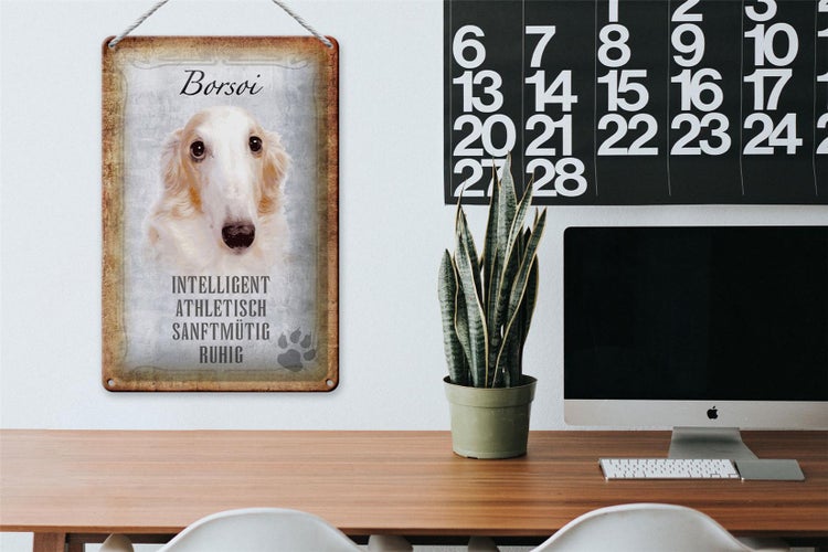 Blechschild Spruch 20x30cm Borsoi Hund athletisch Schild
