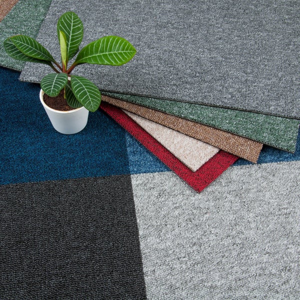 Teppichfliesen selbstliegend blau Teppichboden Fliesen als Schlingenware für Büro und Schlafzimmer Teppich Fliesen in 50x50 cm aus Polypropylen