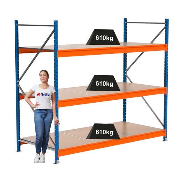 Regal mit drei Ebenen und einer Traglast von 610 Kilogramm pro Ebene