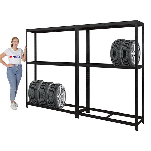 PROREGAL Mega Deal 2x Reifenregal RAGNAR HxBxT 180 x 120 x 40cm bis zu 8 Reifen auf 2 Ebenen + Ablage 265kg Fachlast Schwarz