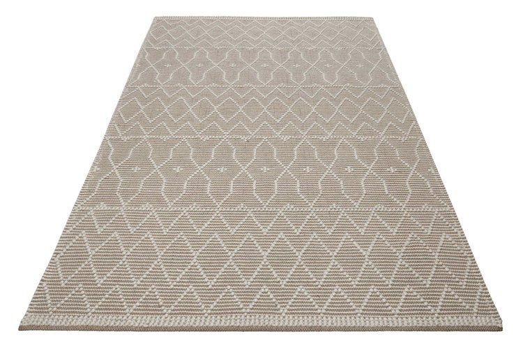 Esprit Teppich handgewebt Weiß Beige aus Wolle Ana 50x80 cm