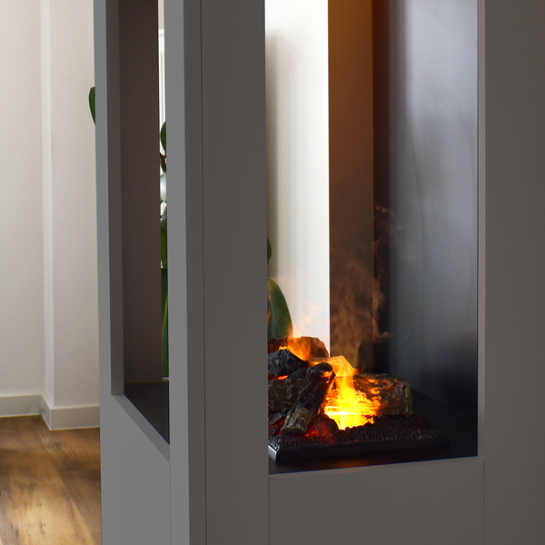 GLOW FIRE Elektrokamin 'Böll'| Wasserdampf Kamin mit OMC 400 inkl. Holz in weiß als Raumteiler | HxBxT: 145x54x44 cm
