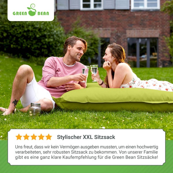 Green Bean Sitzsack 120x160cm 270 Liter Kinder & Erwachsene Bean Bag EPS Perlen Füllung Riesensitzsack Groß Draußen Outdoor Liegekissen Waschbar Wetterfest Lounge Chair Sitzkissen Bodenkissen Grün