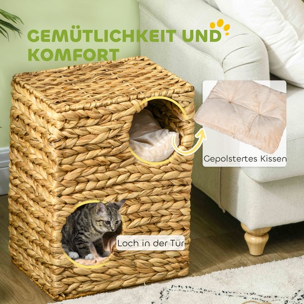 PawHut Kratztonne, 40L x 31B x 55H cm, Wasserhyazinthe, Stahl, Braun
