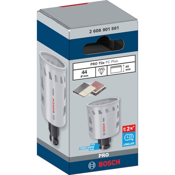 Verpackung einer 44 Millimeter Bosch Pro Fliesenlochsaege PC Plus