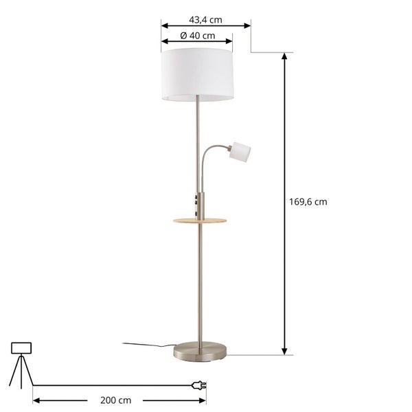Stehlampe mit Leselampe und Ablage, Höhe 169,6 Zentimeter