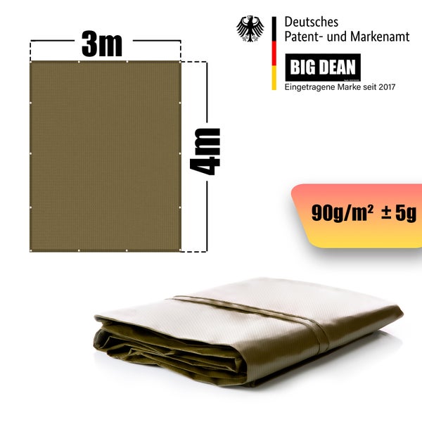 BigDean Abdeckplane 3x4m 90g/m² wasserdicht – reißfeste Gewebeplane Allzweckplane mit verstärkten Ösen – UV- und witterungsbeständige Abdeckfolie – vielseitige Schutzplane für Holz Pool, Auto