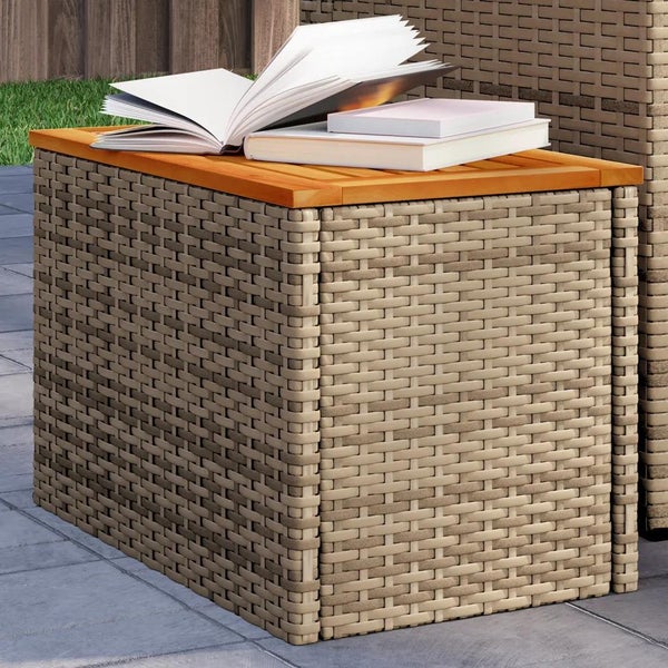 Garten-Beistelltische 2 Stk. Beige 55x34x37 cm Poly Rattan Holz