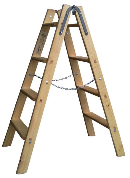 Holzleiter mit Kette zur Stabilisierung