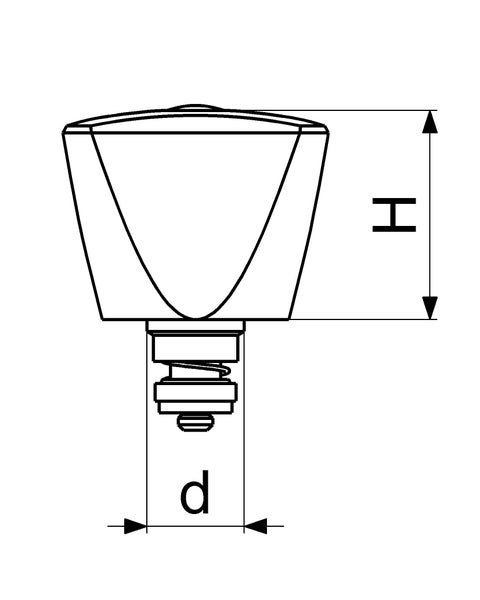 Technische Zeichnung eines Möbelknopfs mit Maßangaben für Höhe H und Durchmesser d.