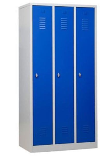 PROREGAL Garderobenspind Camel 3-Fächer HxBxT 180 x 90 x 50 cm Vorhängeschloss Grau-Blau