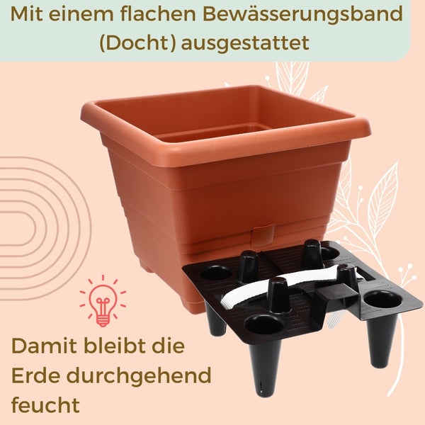 Brauner Pflanzkasten aus Kunststoff mit Bewässerungssystem