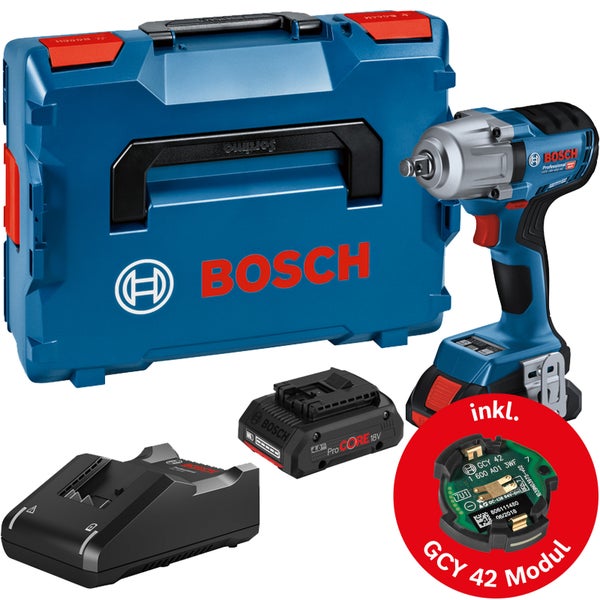 Bosch Akku-Drehschlagschrauber GDS 18V-450 HC 2x 4,0 Ah ProCORE18V Akku + Ladegerät inkl. Bluetooth-Modul in L-Boxx - 06019K4002