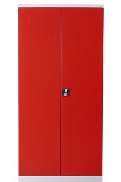 PROREGAL Stahlschrank Bee 4 Fachböden HxBxT 195 x 92 x 42 cm Pulverbeschichtetes Fachbodenmaterial Weiß & Rot