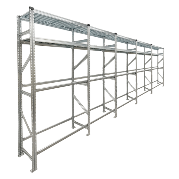 PROREGAL Reifenregal Proximo 200x450x40cm bis zu 40 Reifen auf 2 Ebenen + 2 Ablagen Verzinkt