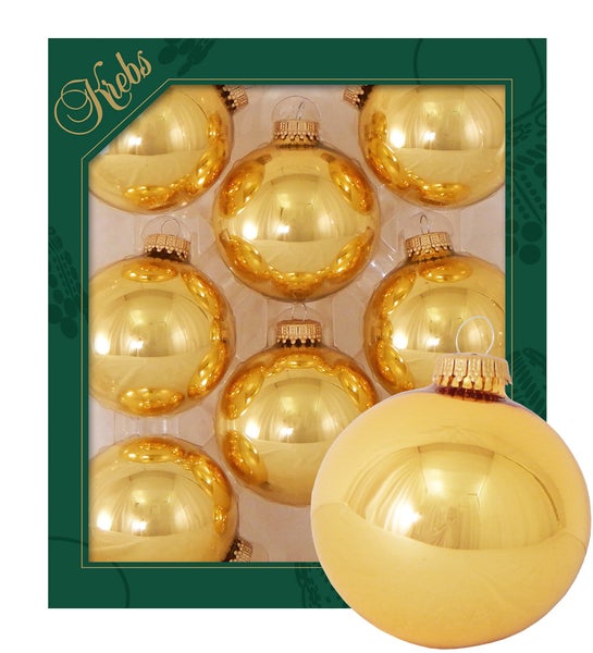 Gold glanz 7cm Glaskugeln uni, 8 Stck., Weihnachtsbaumkugeln, Christbaumschmuck, Weihnachtsbaumanhänger