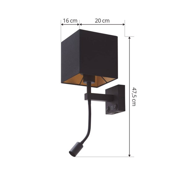 Lindby Wandleuchte, Wandlampe Innen Thoridmit USB Anschluss (Modern) in Schwarz aus Textil (2 flammig E27) - Wandstrahler Wandbeleuchtung Schlafzimmer / Wohnzimmer Wohnzimmerleuchte
