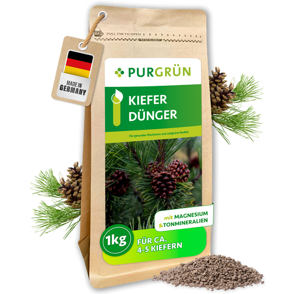 Purgrün Kiefer Dünger im 1 kg Beutel mit Magnesium und Tonmineralien für circa 4 bis 5 Kiefern