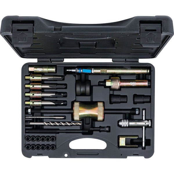 Werkzeugsatz zur Reparatur von Gewinden in einem schwarzen Koffer