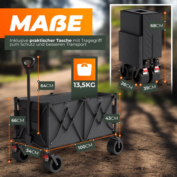 Premium XXL Bollerwagen faltbar 260L 150kg belastbar robuster Bollerwagen für jedes Gelände von BigDean