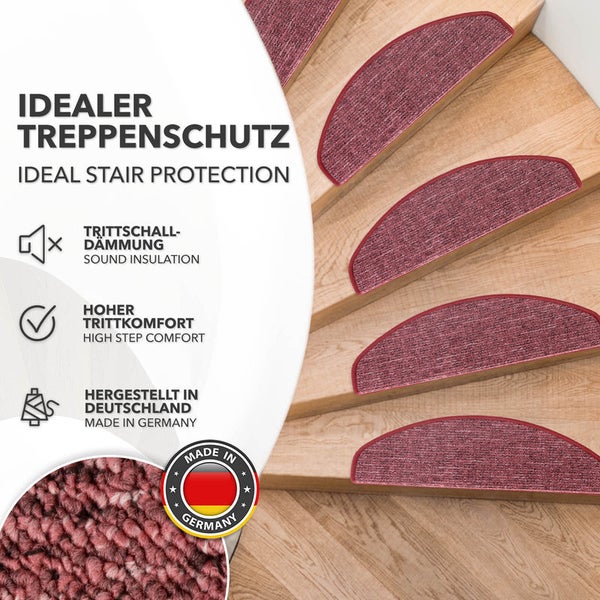 FLOORDIREKT Stufenmatte Alto - Selbstklebend - Rot - Halbrund - 23,5 x 65 cm