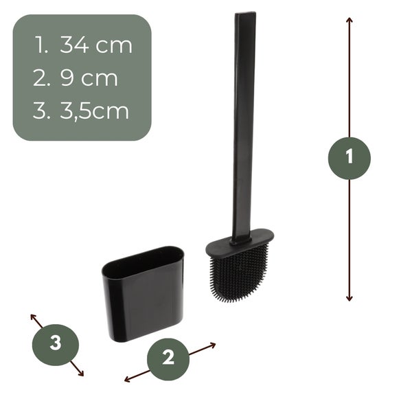 Toilettenbürste mit Halter und Maßangaben
