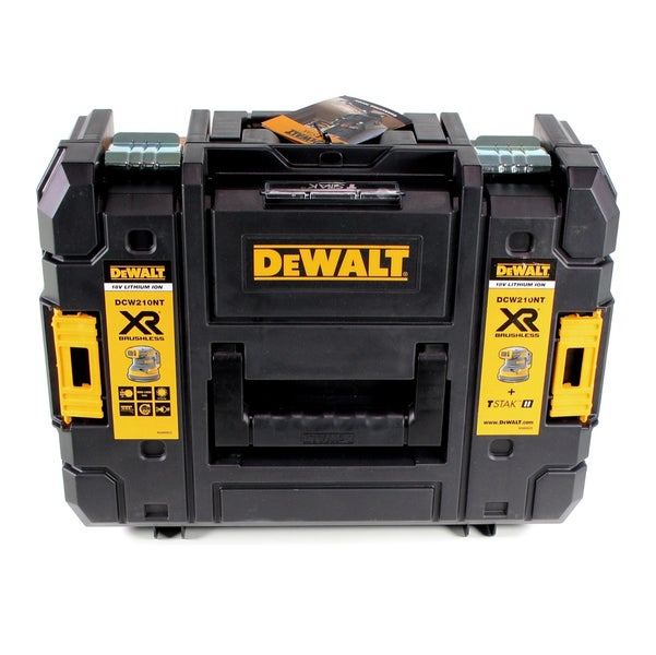 DeWALT Werkzeugkoffer für Exzenterschleifer DCW210NT 18 Volt XR Brushless, TSTAK System mit Tragegriff und DeWALT Logo.