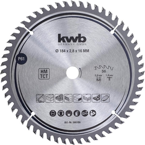 kwb Kreissägeblatt 184 x 16 mm, sehr feiner Schnitt, Sägeblatt geeignet für Arbeitsplatten, Holz und beschichtete Platten