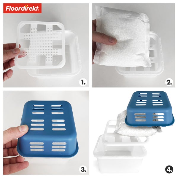 FLOORDIREKT Luftentfeuchter im 4er Set - Nachfüllbare & wiederverwendbare Raumentfeuchter - Kuki - Blau