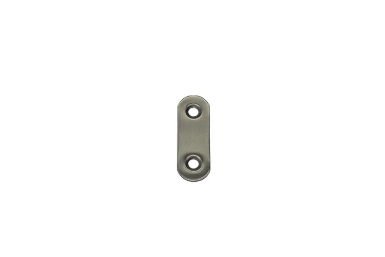 Flachverbinder aus Metall mit zwei Senkbohrungen zur stabilen Verbindung von Holzbauteilen.