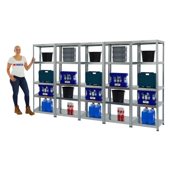 PROREGAL Mega Deal 5x Schwerlastregal Steel Eagle HxBxT 180 x 60 x 40 cm Fachlast 130 kg Verzinkt