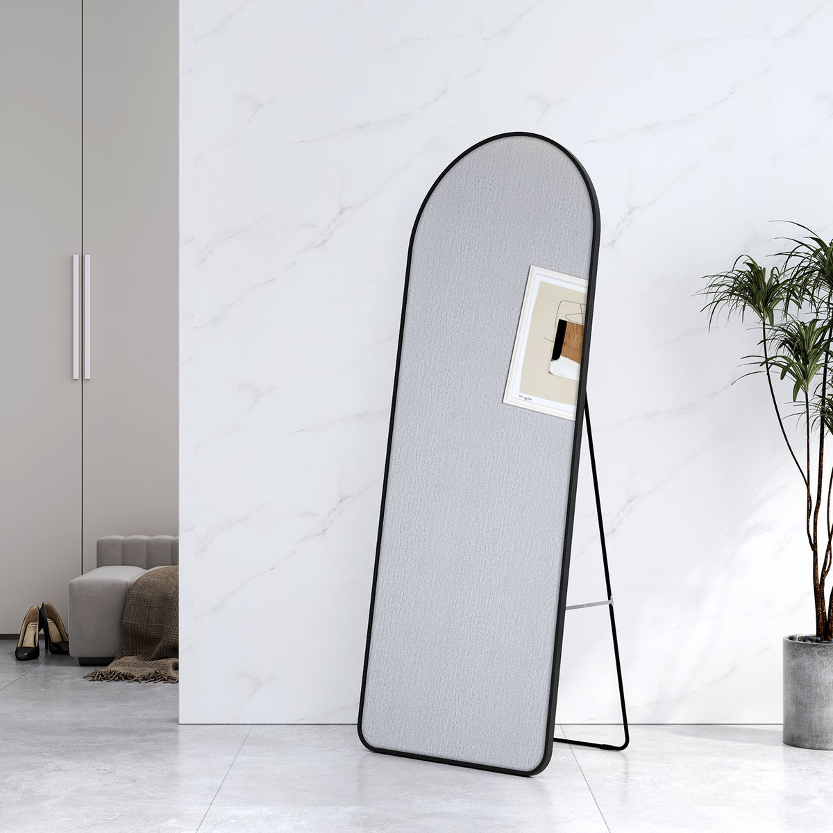EMKE Bogen Standspiegel Ganzkörperspiegel mit Rahmen aus Aluminiumlegierung für Wohn-,Schlaf-, Aufenthalt und Ankleidezimmer, Schwarz, 160x60cm