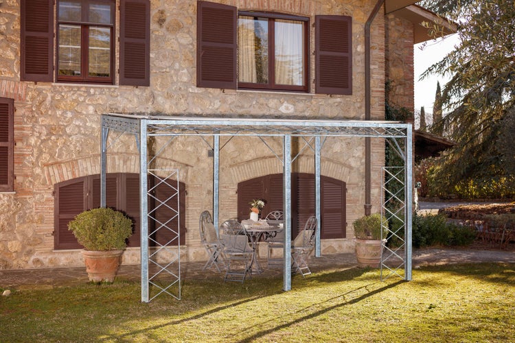 Pergola ELEO Sicilia 3 x 4 m feuerverzinkt | mit Sonnensegel ecru