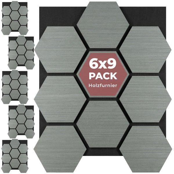 Wandpaneele aus Holzfurnier in hexagonaler Wabenform, Set mit 54 Stück.
