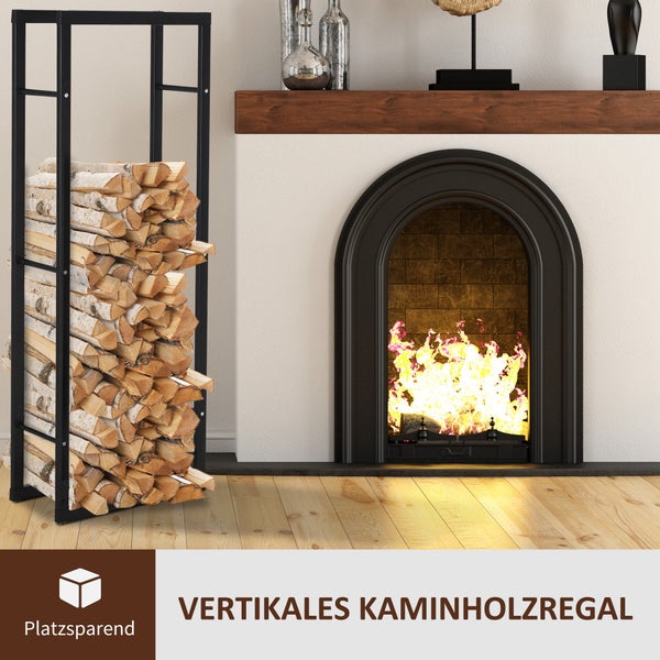 HOMCOM Kaminholzregal, für Innen und Außen,  40 x 25 x 150 cm, Metall, Schwarz