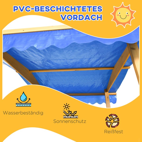 PVC beschichtetes Vordach mit den Eigenschaften wasserbeständig, Sonnenschutz und reißfest.