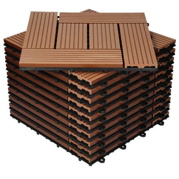 ECD Germany WPC Terrassenfliesen 30x30 cm 22er Spar Set für 2m² Hellbraun Mosaik Holzoptik für Garten Balkon Bodenbelag mit Drainage Klicksystem Terrassendielen Balkonfliesen Klickfliesen Holzfliesen