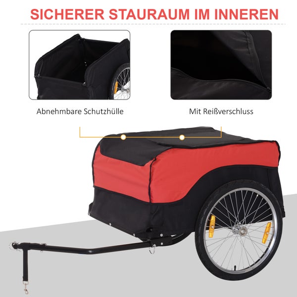 HOMCOM Fahrradanhänger, Lastenanhänger,  Belastbarkeit max. 40 kg, 130 x 77 x 65 cm, Stahl, Oxford, Rot-Schwarz